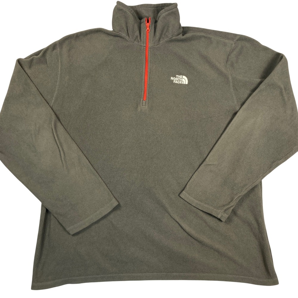 The North Face Mens TKA 100‎ Glacier 1/4 Zip Fleece Pullover Gray Red AJGW L